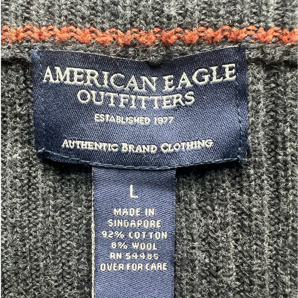 American Eagle Outfitter Full Zip Ribbed Cardigan, Gray, Arm Patches, size Large - Picture 7 of 10